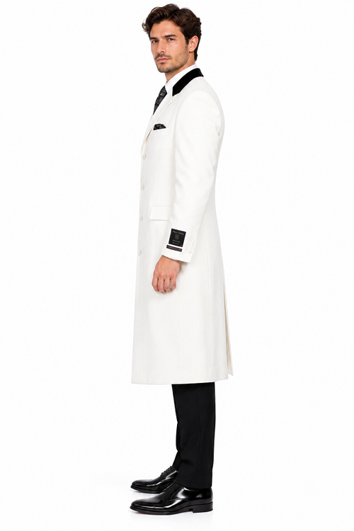 Mens Wool Coat Cashmere Full Length Top White Overcoat