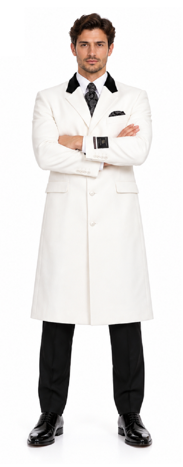 Mens Wool Coat Cashmere Full Length Top White Overcoat