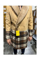 Mens Plaid Overcoat - Wool Peacoat - Plaid Topcoats Tan