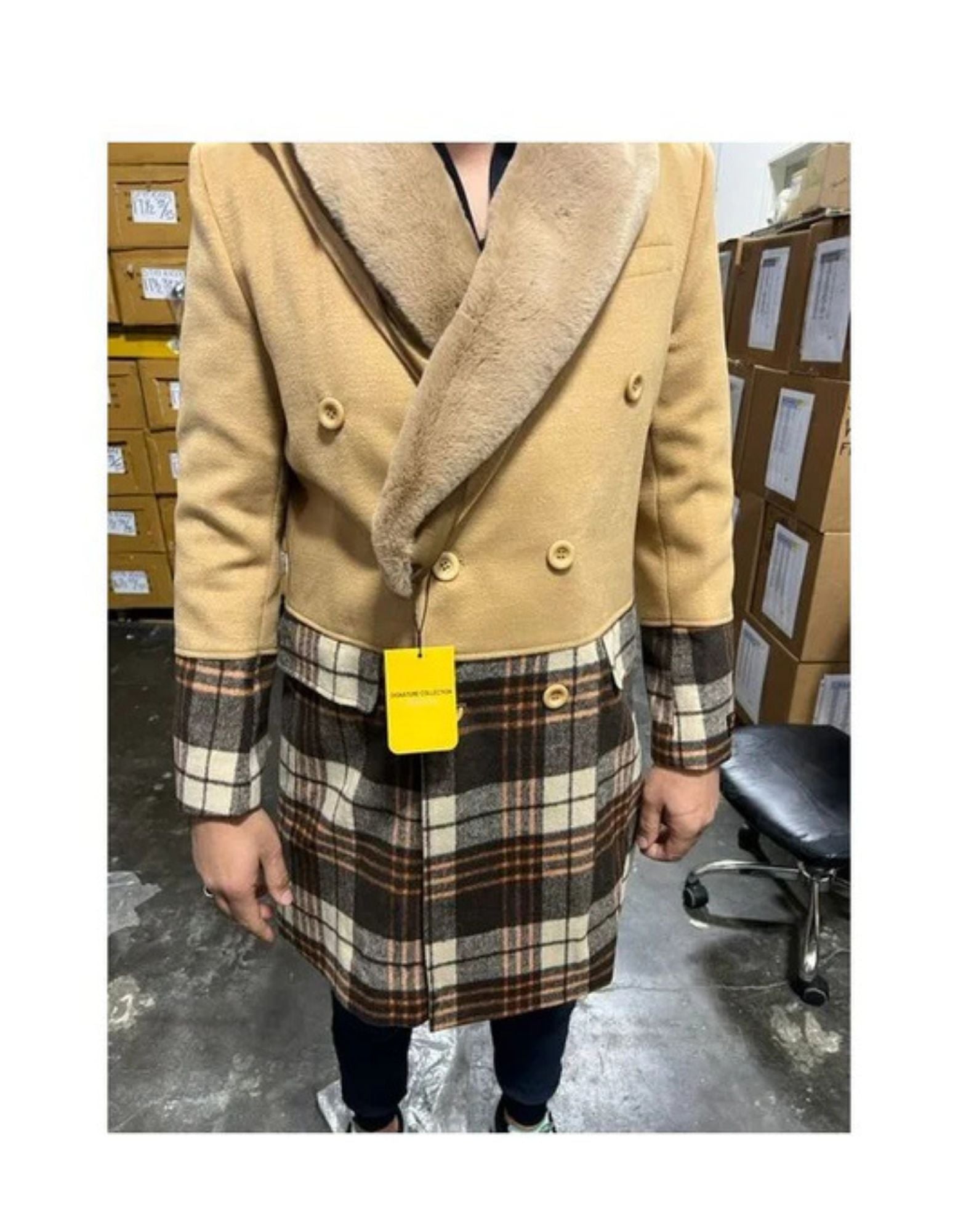 Mens Camel Color Wool Peacoat - Coat Size 38