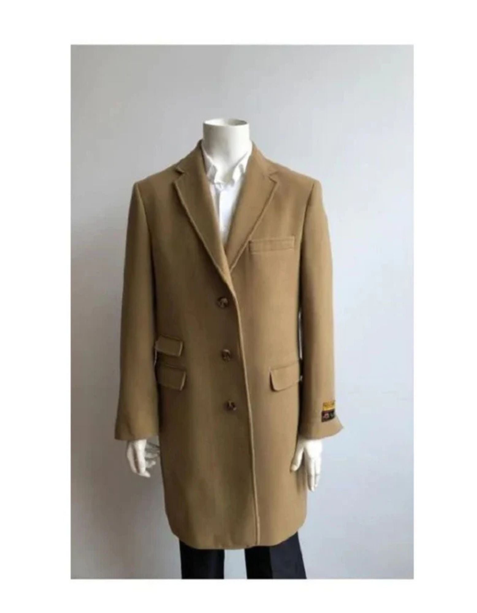 Mens Wool Three Quarter Peacoat With Fur Collar Camel No Fur