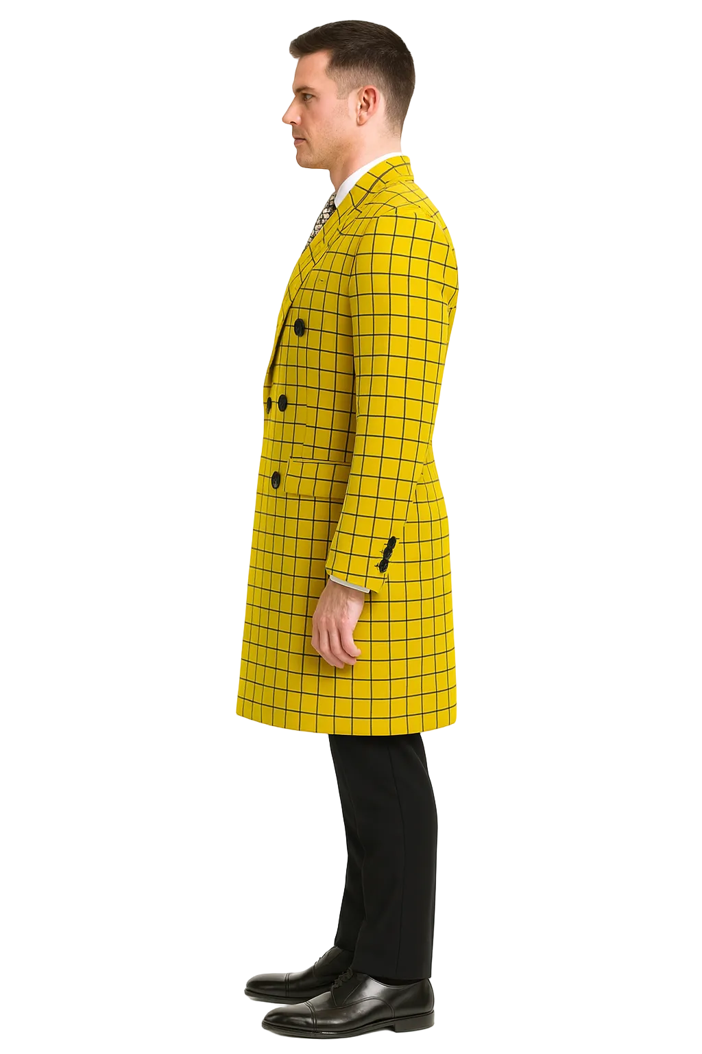 Mens Plaid Overcoat - Wool Peacoat - Plaid Topcoats Yellow