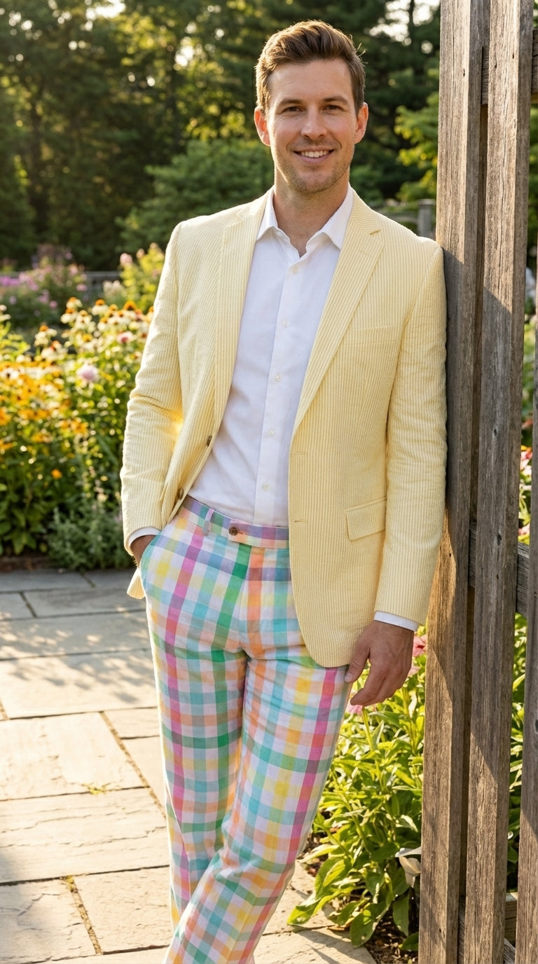 Mens Yellow Seersucker Blazer – Lightweight Summer Sport Coat Formal Casual Wedding Party Jacket - 36 Short