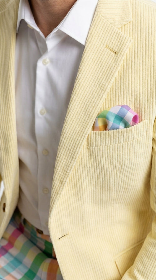 Mens Yellow Seersucker Blazer – Lightweight Summer Sport Coat Formal Casual Wedding Party Jacket