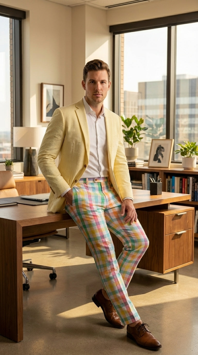 Mens Yellow Seersucker Blazer – Lightweight Summer Sport Coat Formal Casual Wedding Party Jacket - 36 Short