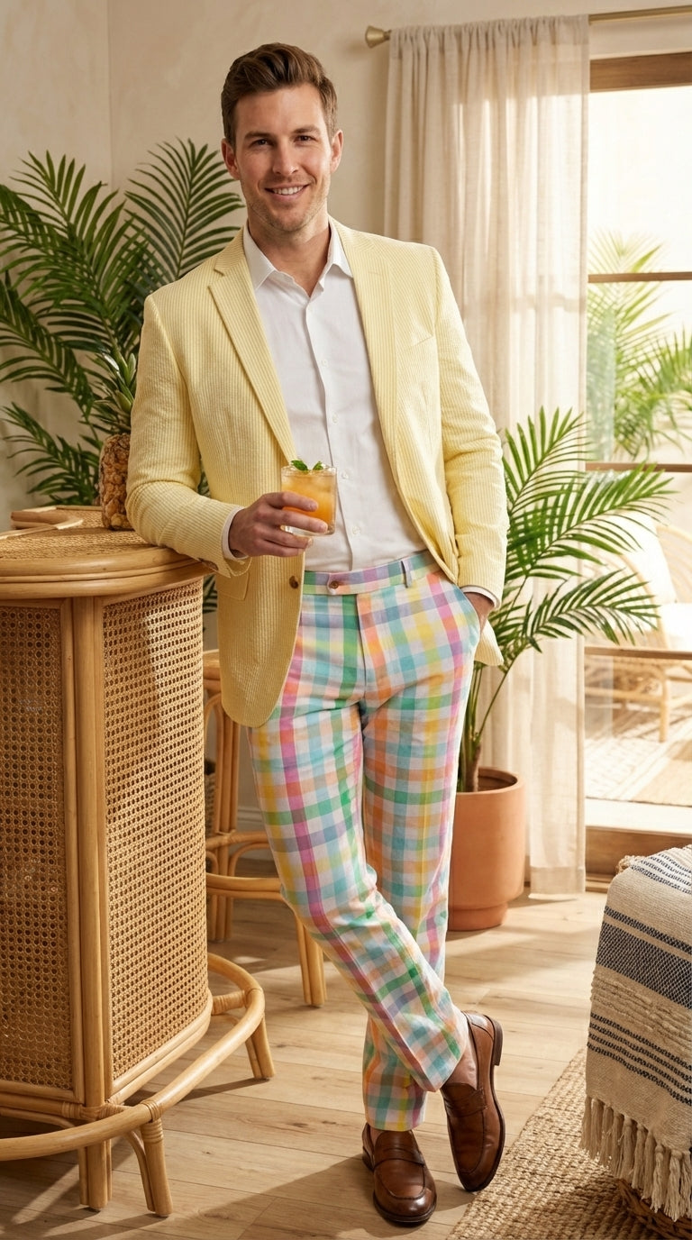 Mens Yellow Seersucker Blazer – Lightweight Summer Sport Coat Formal Casual Wedding Party Jacket - 36 Short