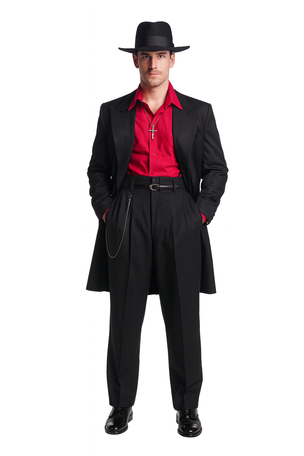 Mens Zoot Suit in Solid Black Available in 7 Colors-New Designer Collection - 38 Short Jacket+32 Waist Adjustable 28to34)(Height: 5 4 to5 7 )(Neck  15-16.5)S-M)
