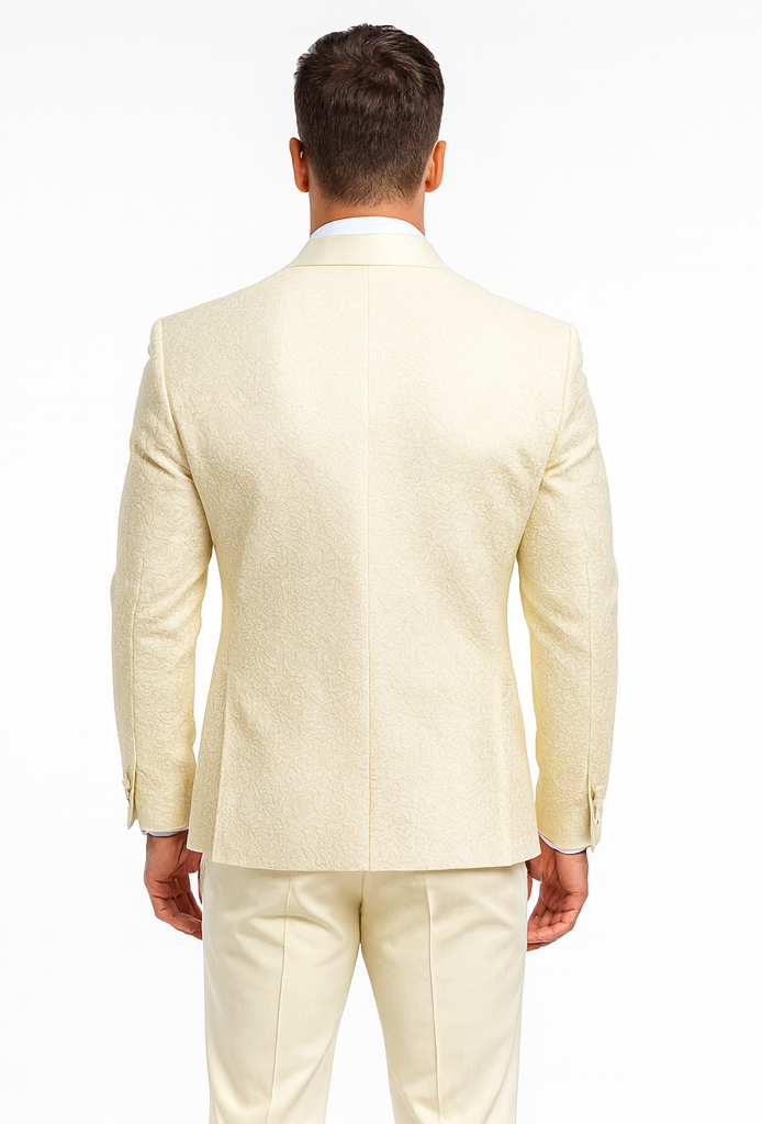 Men’s Floral Lace Ivory Tuxedo with Vest – Premium Wedding Formalwear - 34 Short or Extra Small