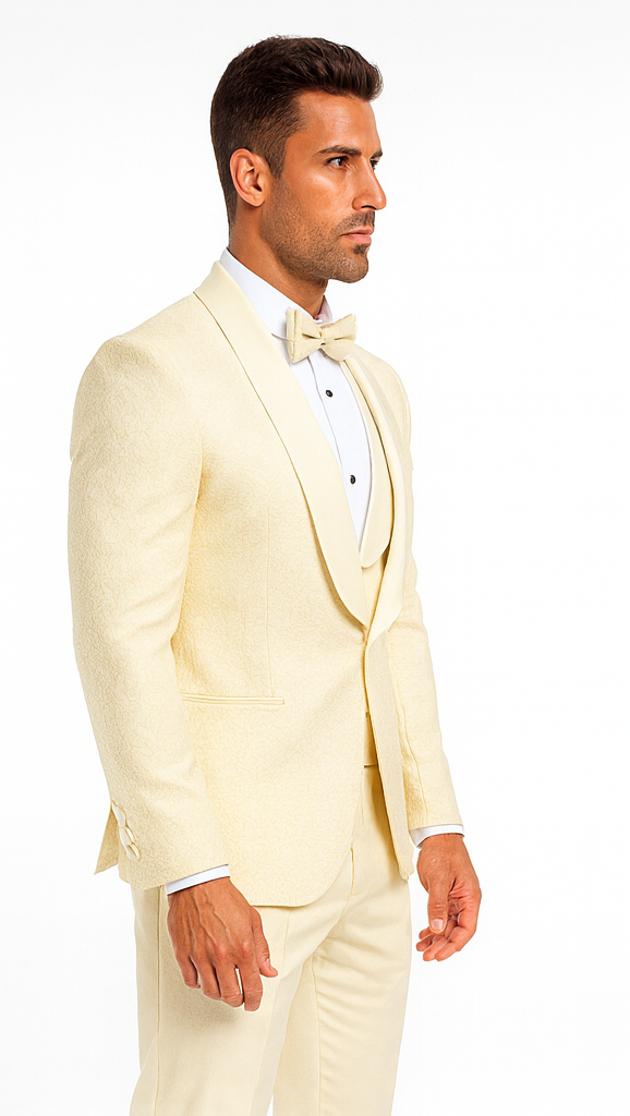 Menâ€™s Floral Lace Ivory Tuxedo with Vest â€“ Premium Wedding Formalwear - 34 Short or Extra Small
