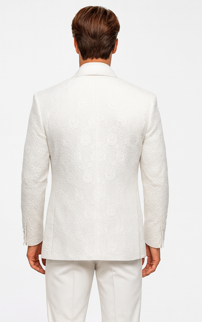 Mens Floral Lace White Tuxedo with Vest Premium Wedding Formal wear