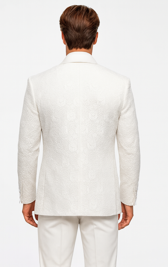 Mens Floral Lace White Tuxedo with Vest Premium Wedding Formal wear
