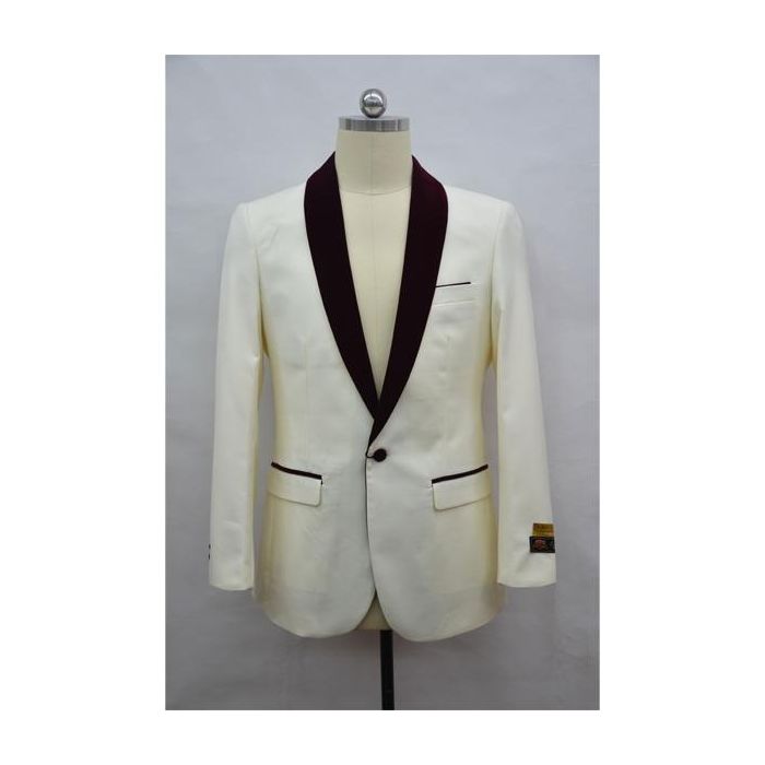 Mens Ivory ~ Burgundy Dinner Jacket And Two Toned