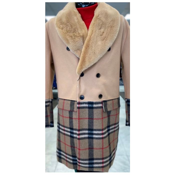 Mens Camel Color Wool Peacoat