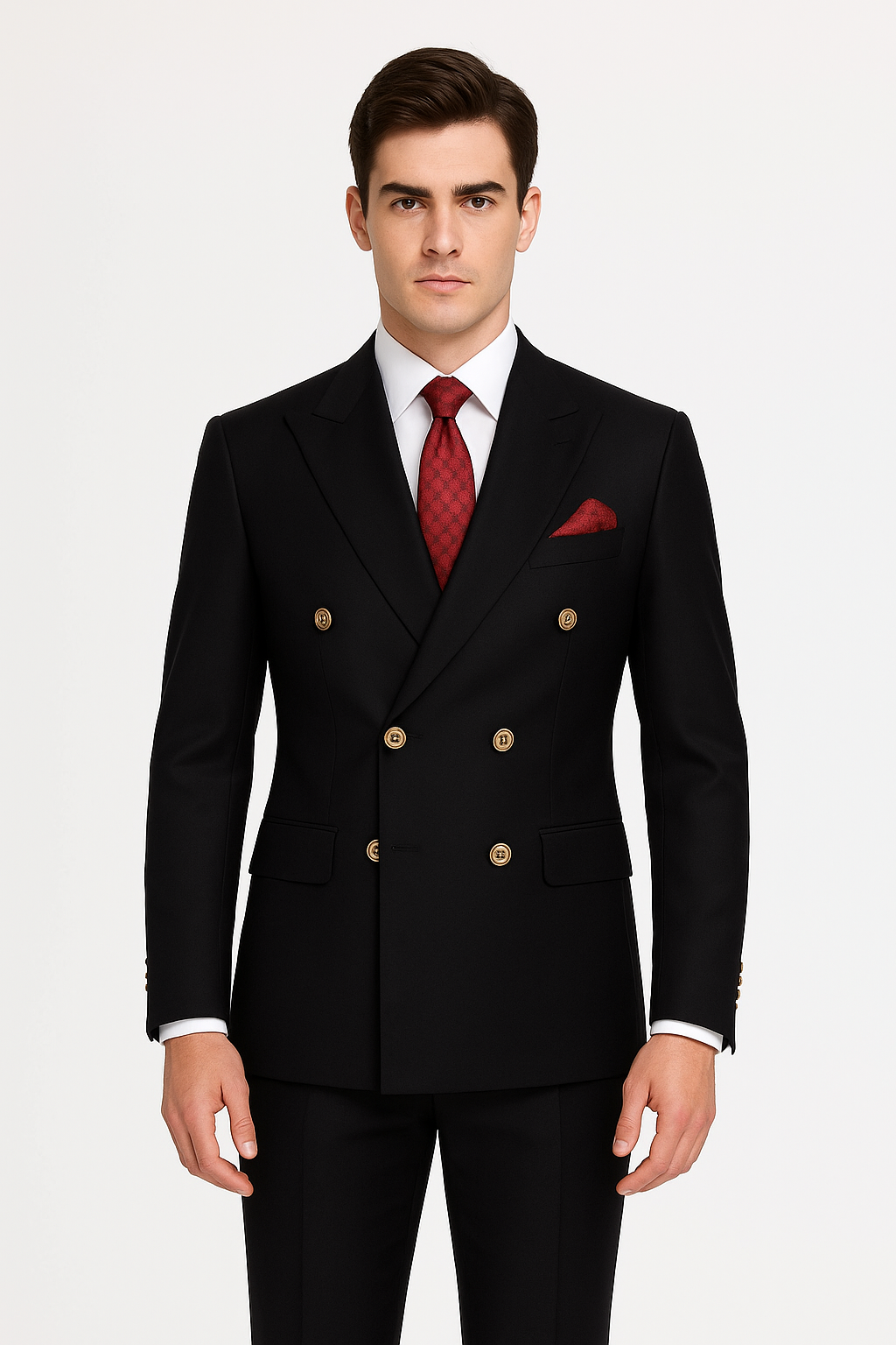 Mens Classic Wool Double Breasted Suit in Black - 38 Short Jacket+32 Waist Adjustable 28to34)(Height: 5 4 to5 7 )(Neck  15-16.5)S-M)