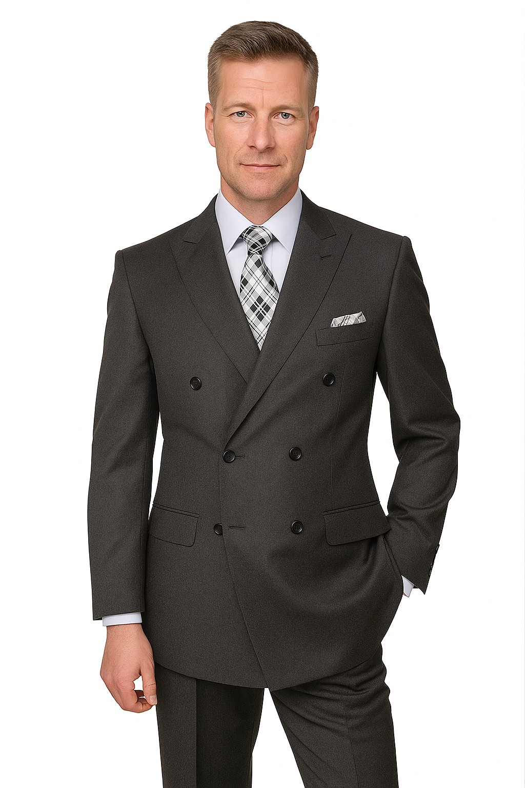 Mens Classic Wool Double Breasted Suit in Black - 38 Short Jacket+32 Waist Adjustable 28to34)(Height: 5 4 to5 7 )(Neck  15-16.5)S-M)