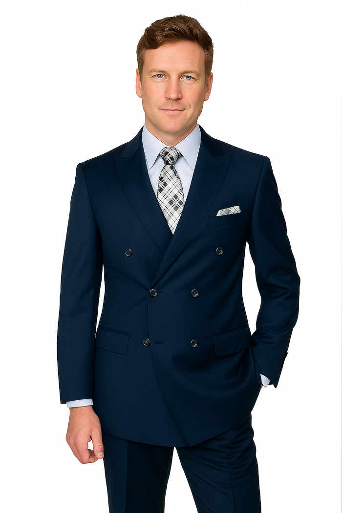 Mens Classic Wool Double Breasted Suit in Black