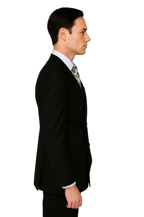Mens Classic Wool Double Breasted Suit in Black