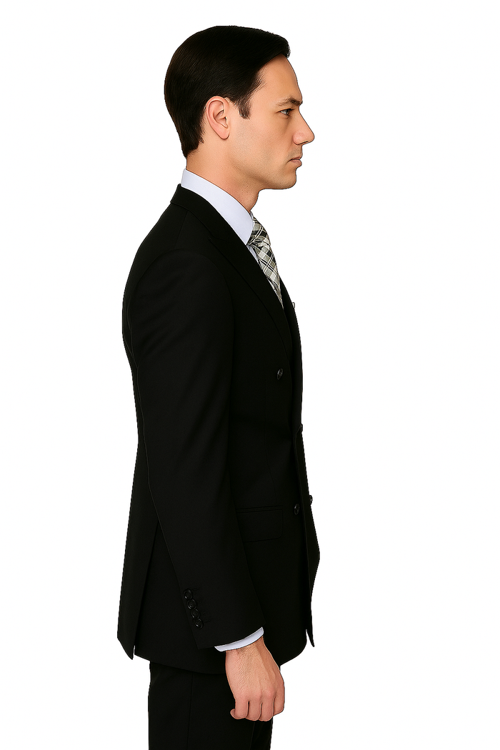 Mens Classic Wool Double Breasted Suit in Black