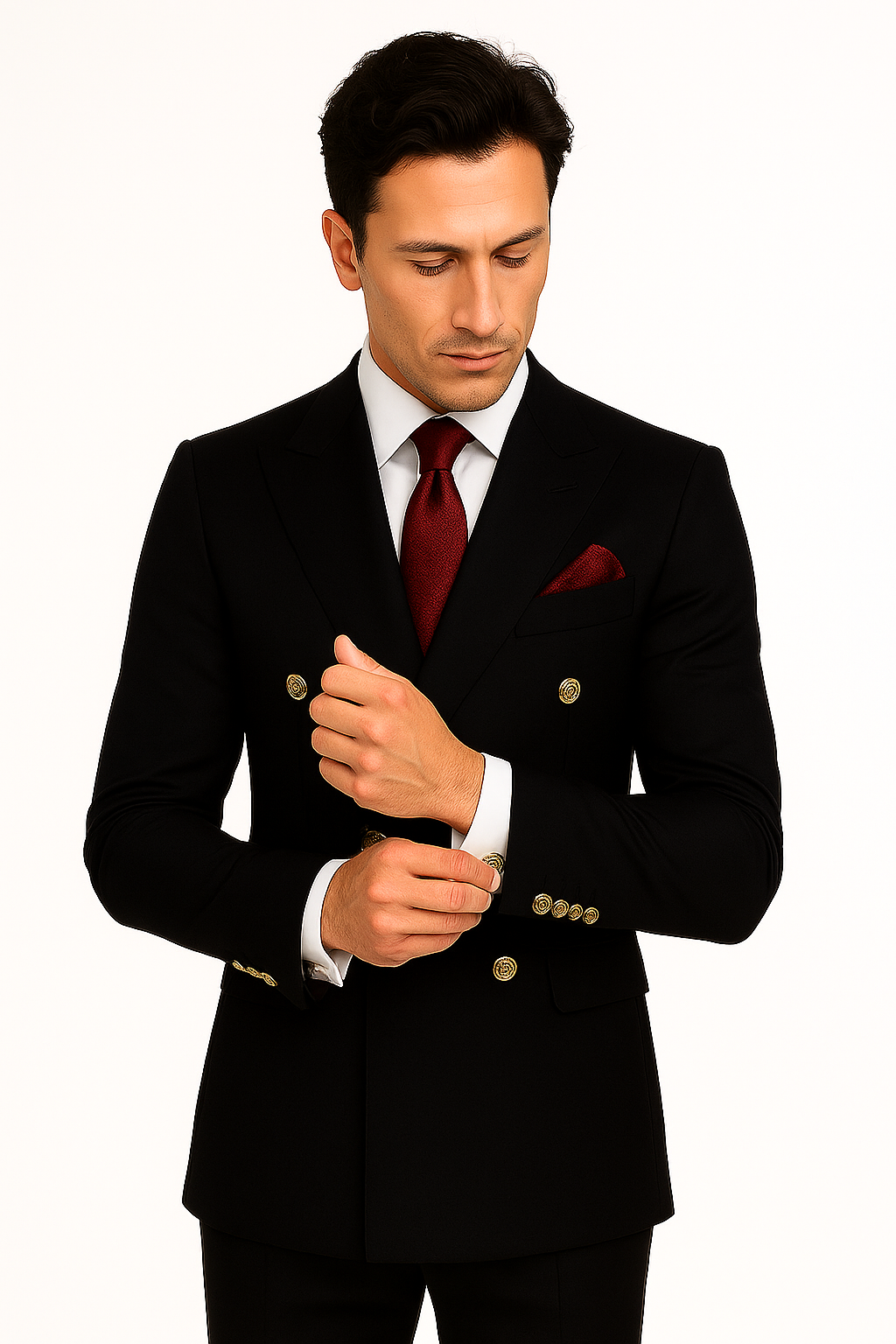 Mens Classic Wool Double Breasted Suit in Black - 38 Short Jacket+32 Waist Adjustable 28to34)(Height: 5 4 to5 7 )(Neck  15-16.5)S-M)