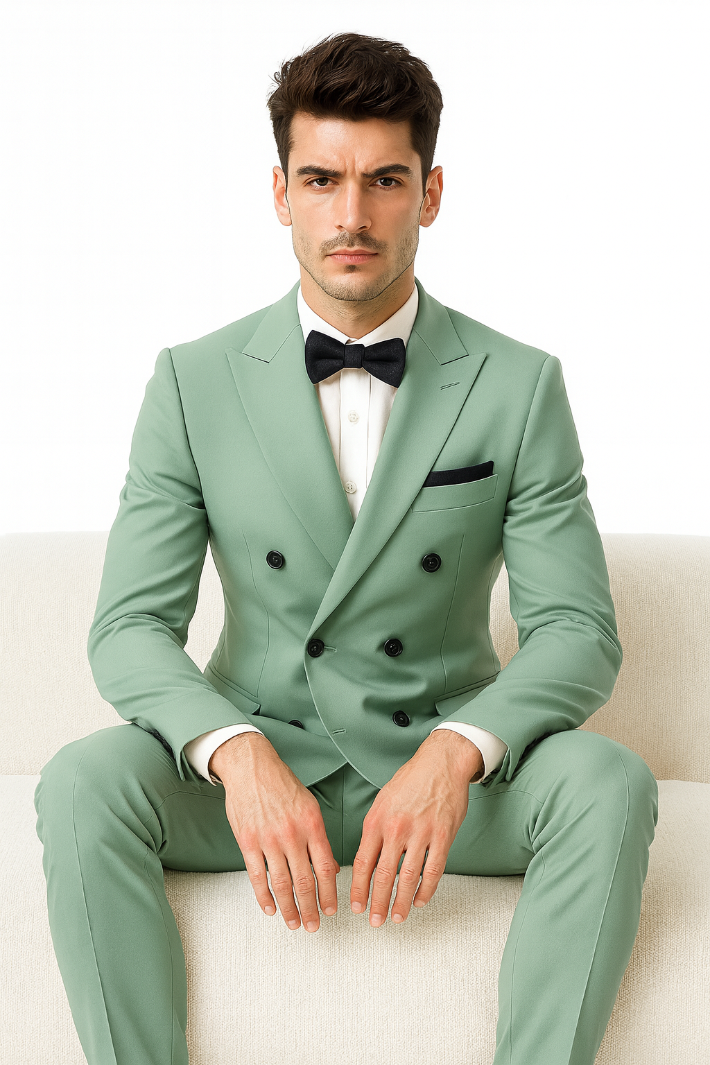 Mens Sage Green Double Breasted Suit - 34 Short or Extra Small