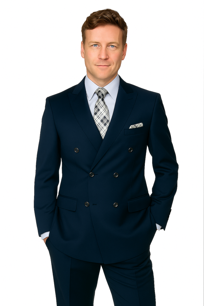 Mens Classic Wool Double Breasted Suit in Black