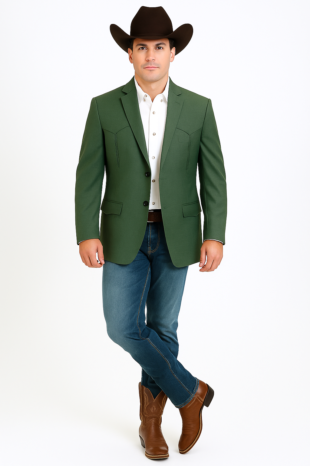 Western Blazer - Saco Para Hombre - Mens Double Button Western Green Blazer - 36 Short