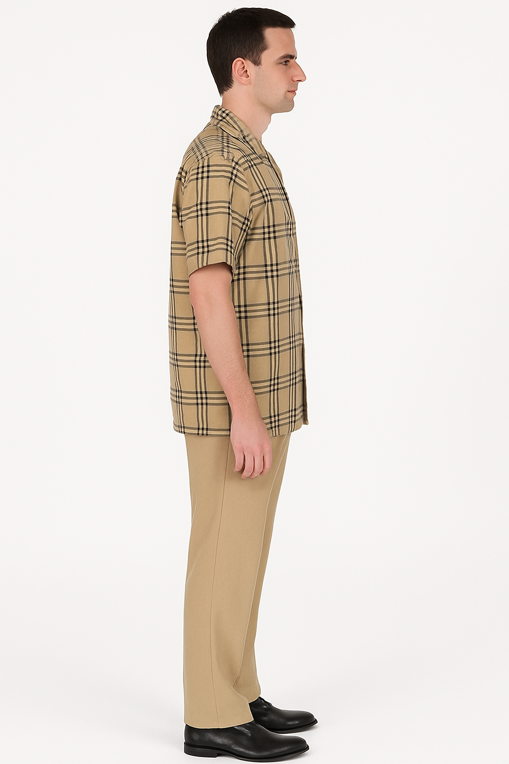 Beige Plaid Button-Up Shirt for Men â€“ Casual to Semi-Formal