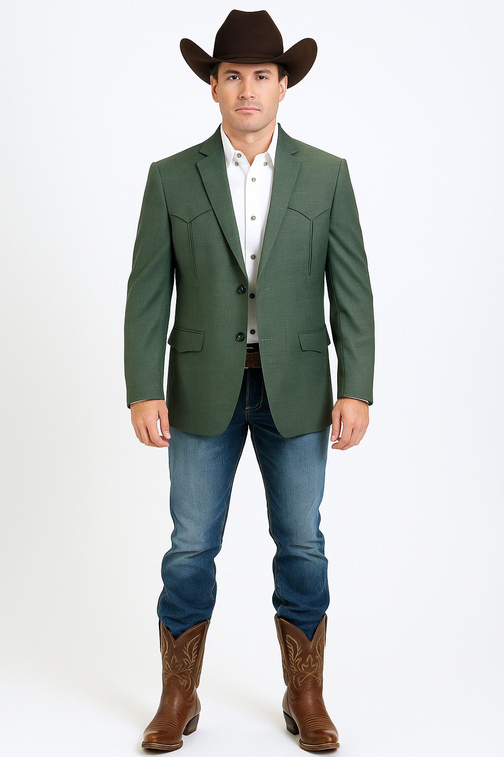 Western Blazer - Saco Para Hombre - Mens Double Button Western Green Blazer - 36 Short