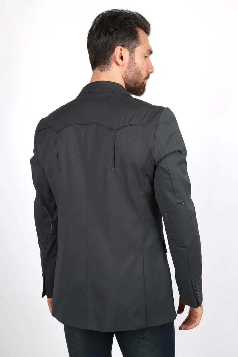 Mens Black Western Sport Coat with Elbow Patches – Modern Cowboy Blazer Jacket - 34 Short or Extra Small