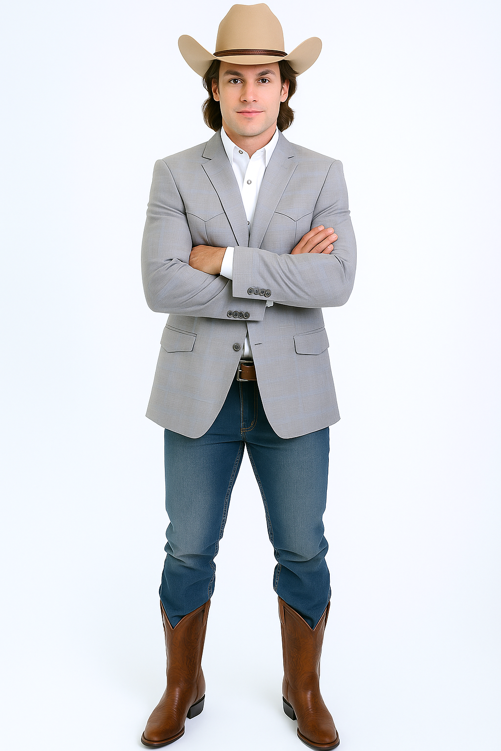 Western Blazer - Saco Para Hombre - Mens Double Button Western Grey Blazer - 36 Short