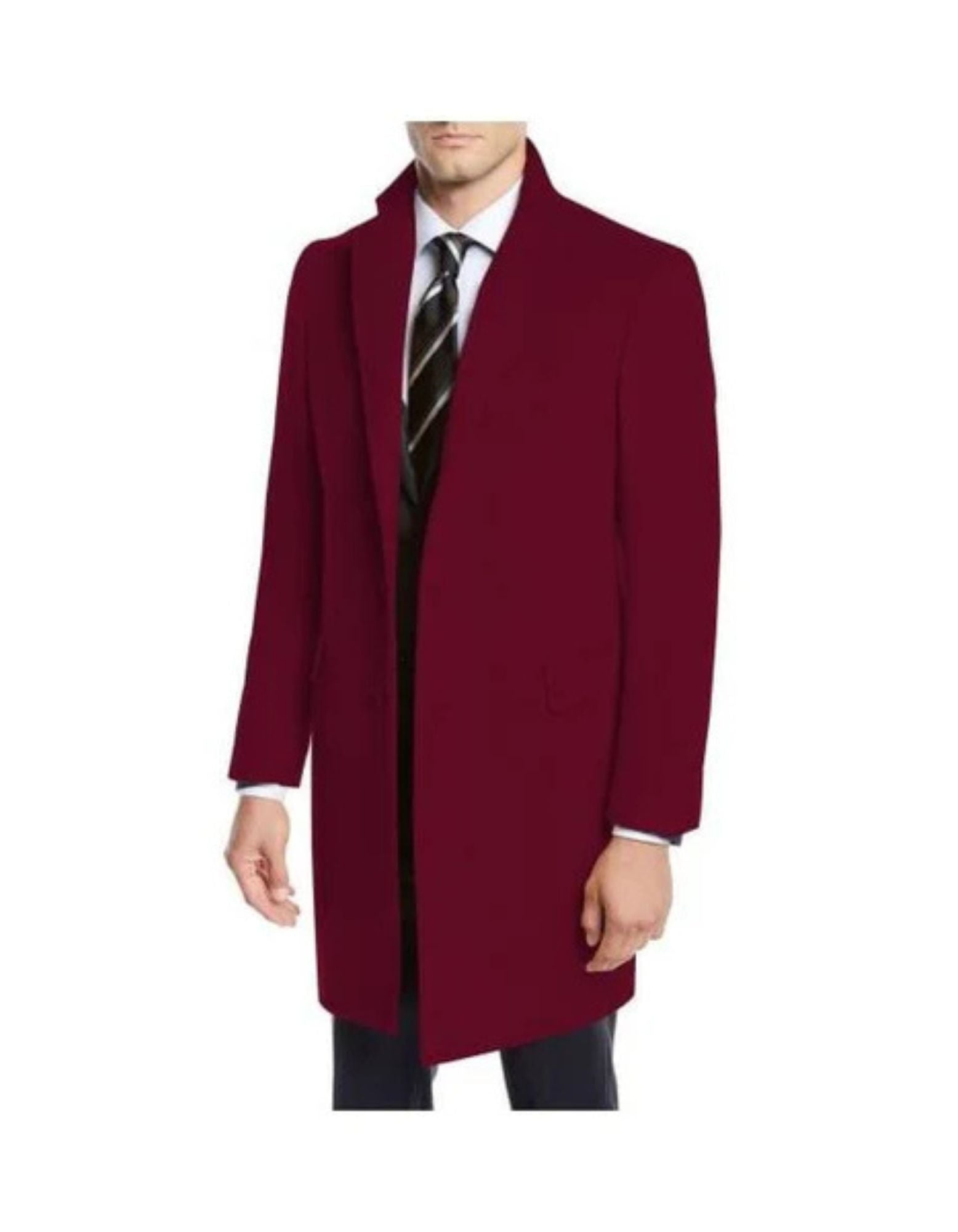 Mens Three Quarter Dark Burgundy Wool Car Coat - Coat Size 38