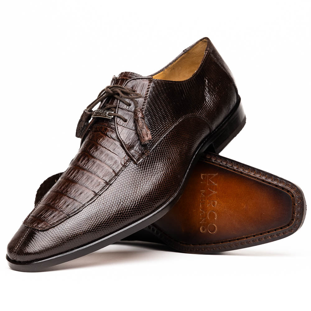 Marco Di Milano Merida Brown Lizard & Caiman Crocodile Oxfords Shoes - 8.5