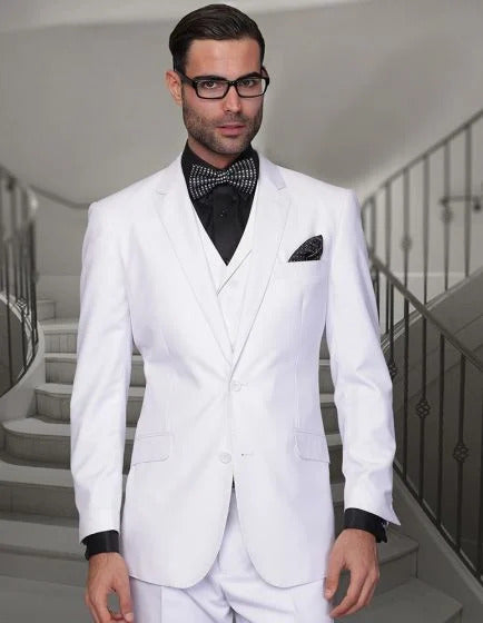 Statement Men's 3 Piece 100% Wool Suit - Elegant Solid - 38 Regular