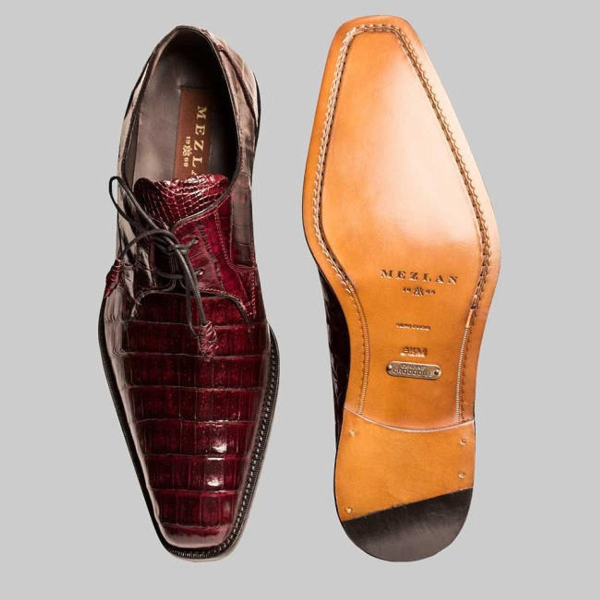 8 Mezlan Burgundy Crocodile Shoes Men Plain Toe Anderson