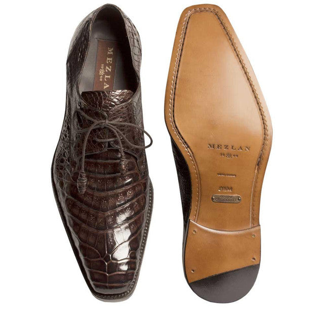 J Toe Cowboy Boots - J Toe Western Boots - Mezlan Dark Brown Crocodile Shoes Oxford Plain Toe Anderson - 8 M