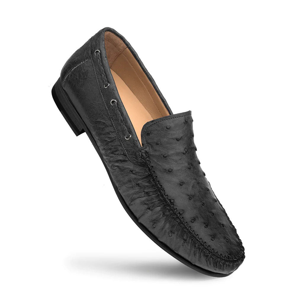 Mezlan Ostrich Dress Moccasin Black (RX612) - Medium