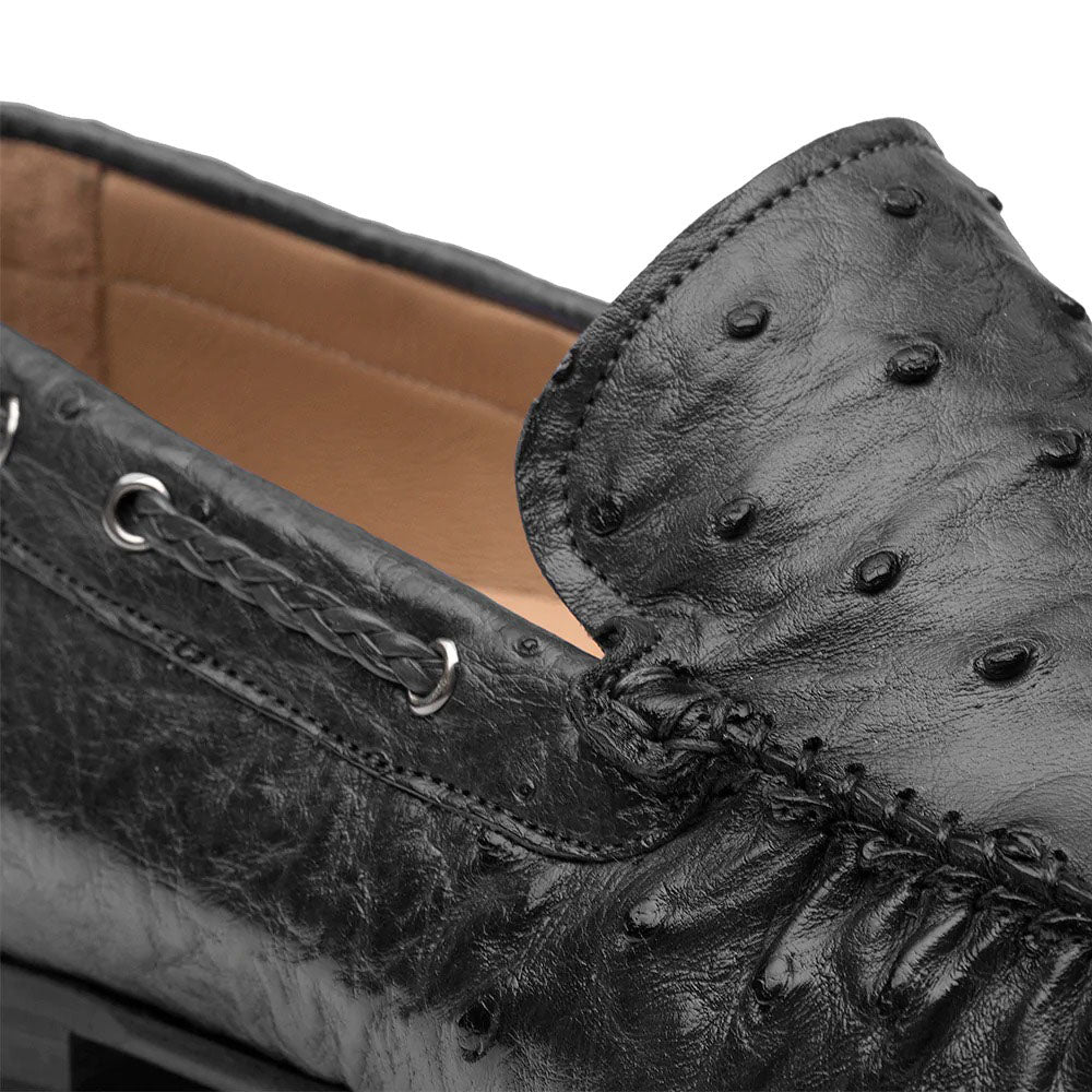 Mezlan Ostrich Dress Moccasin Black (RX612) - Medium