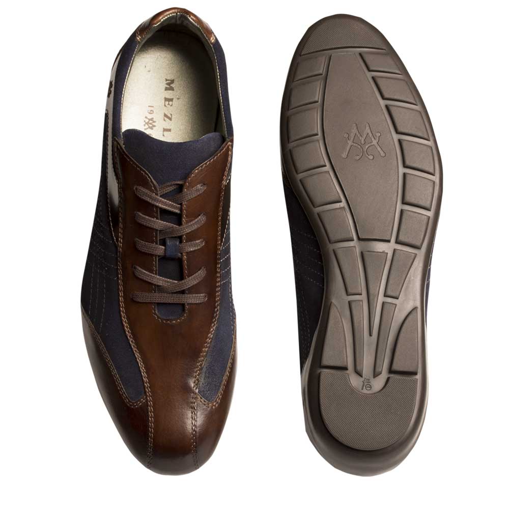 Mens Mezlan Vega Calfskin & Suede Sneaker in Brown & Navy - 7.5