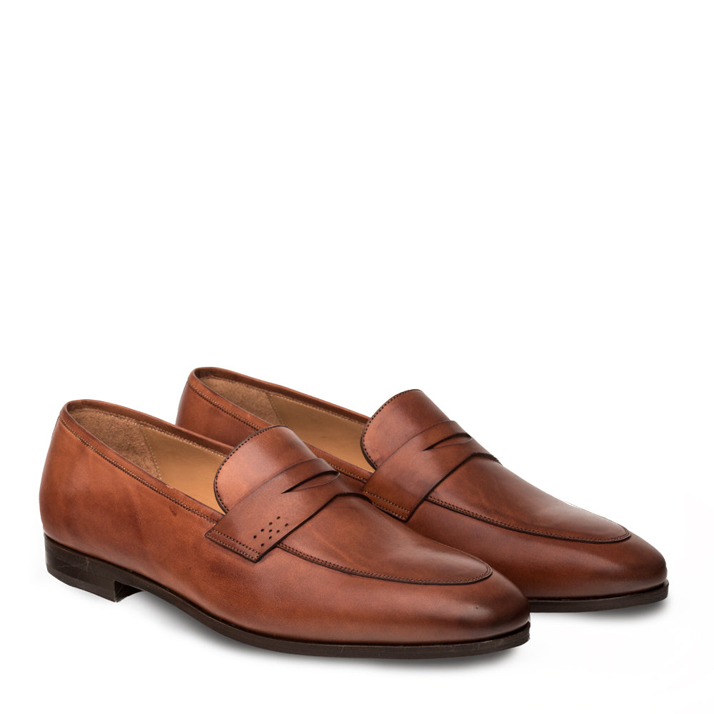 Mens Melzan Fabrizi Calfskin Penny Loafer Dress Shoe in Cognac - 8