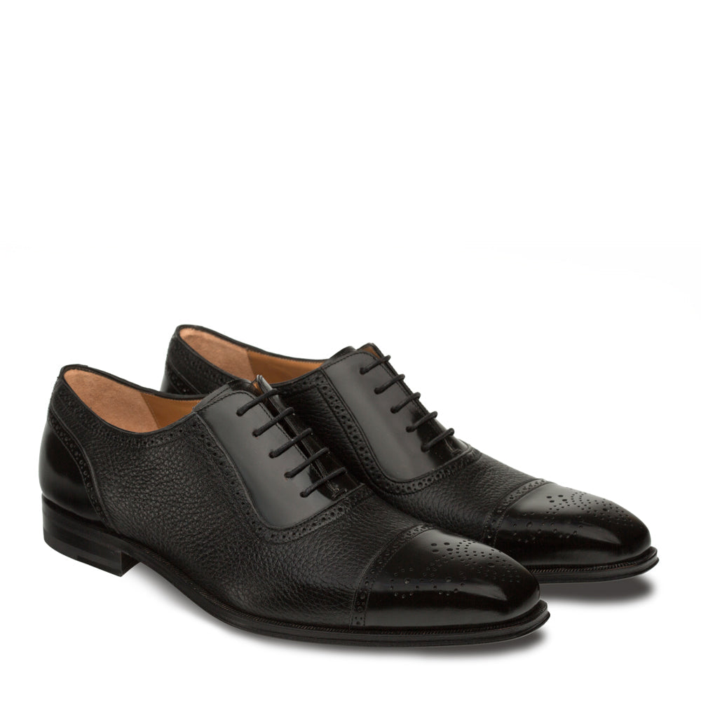 Mens Mezlan Murino Calf & Deerskin Cap Toe Dress Shoe in Black - 7