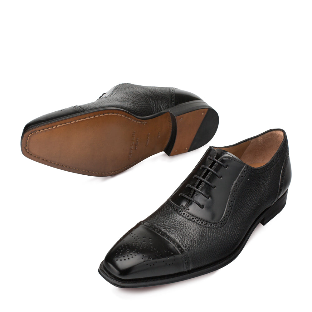 Mens Mezlan Murino Calf & Deerskin Cap Toe Dress Shoe in Black - 7