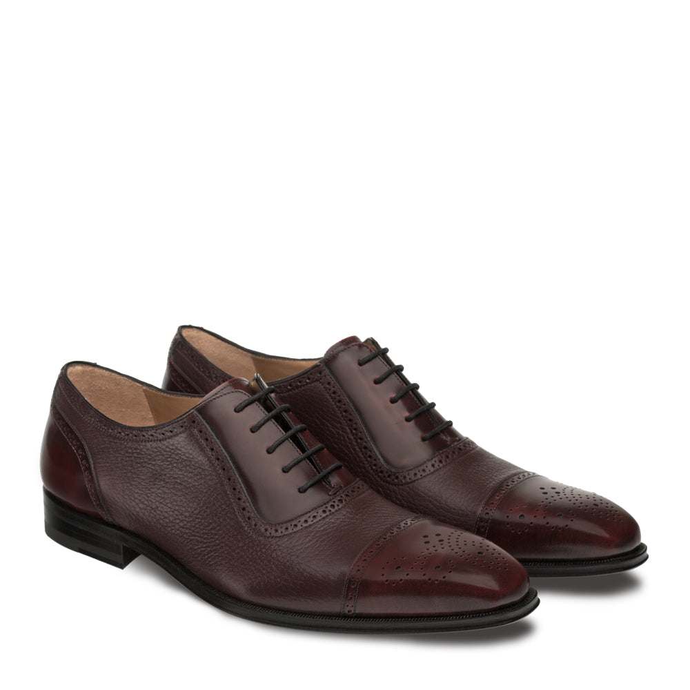 Mens Mezlan Murino Calf & Deerskin Cap Toe Dress Shoe in Burgundy - 7