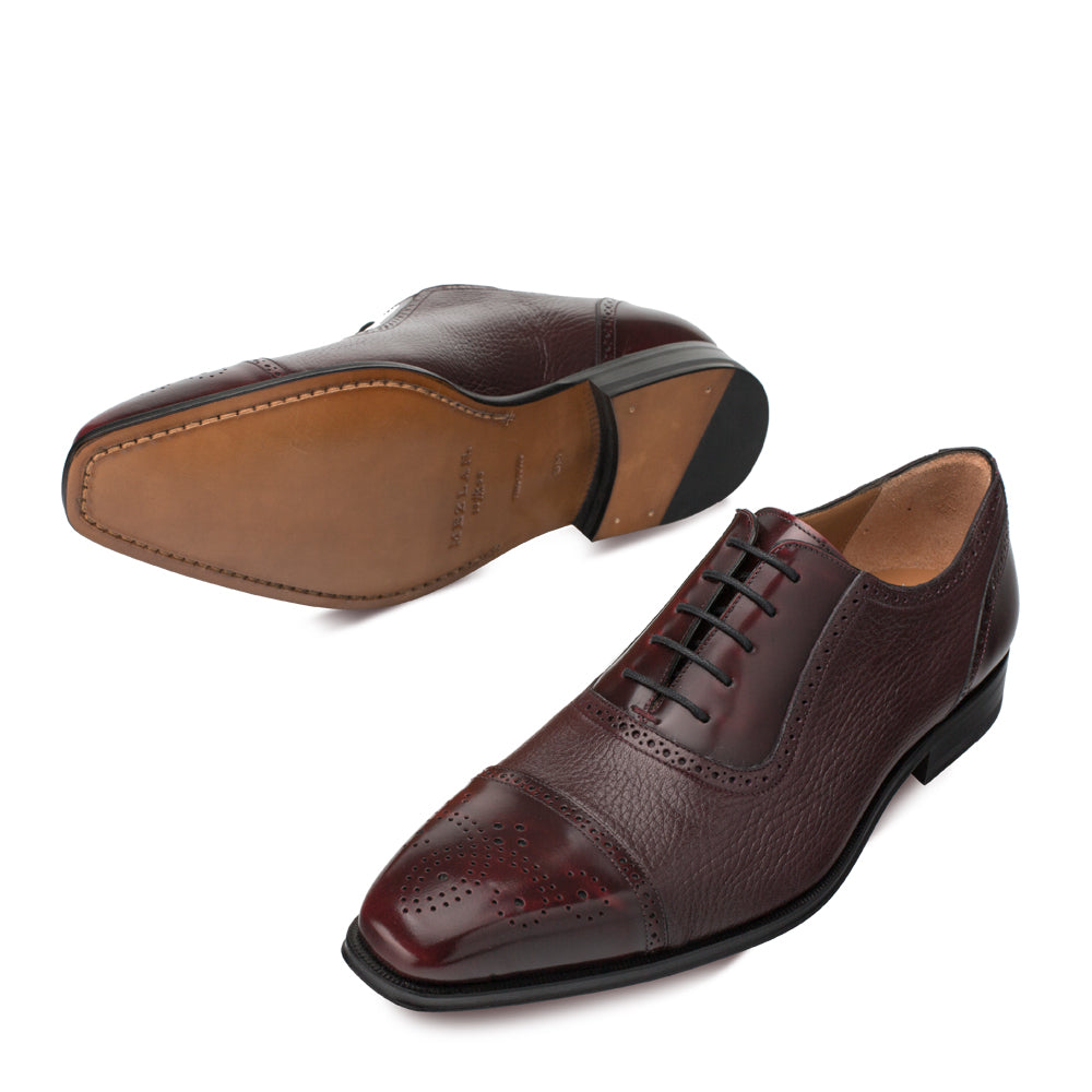 Mens Mezlan Murino Calf & Deerskin Cap Toe Dress Shoe in Burgundy - 7