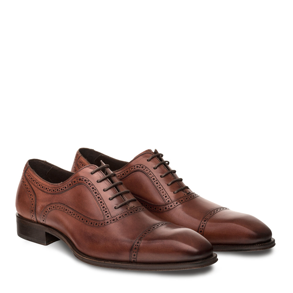 Mens Mezlan Remy Classic Calfskin Cap Toe Dress Shoe in Cognac - 9