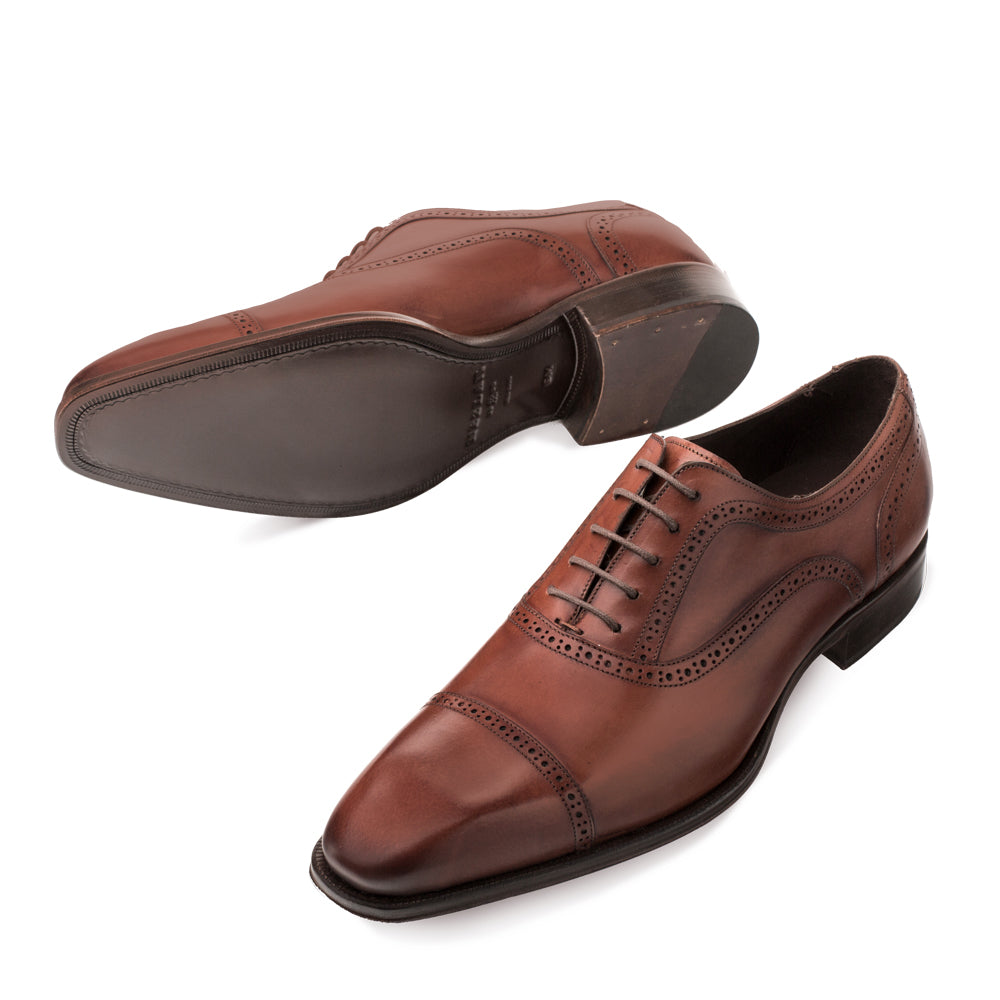 Mens Mezlan Remy Classic Calfskin Cap Toe Dress Shoe in Cognac - 9