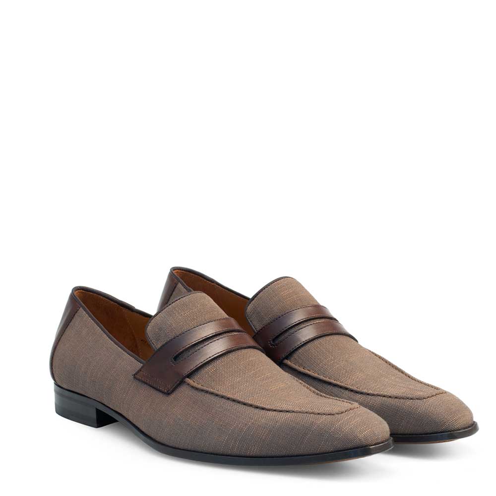 Mens Mezlan Fabric & Calfskin Penny Loafer in Taupe - 8