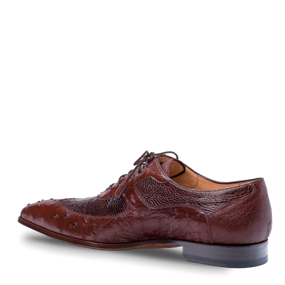 Mens Mezlan Getty Ostrich Wingtip Dress Shoe in Cognac - 9.5