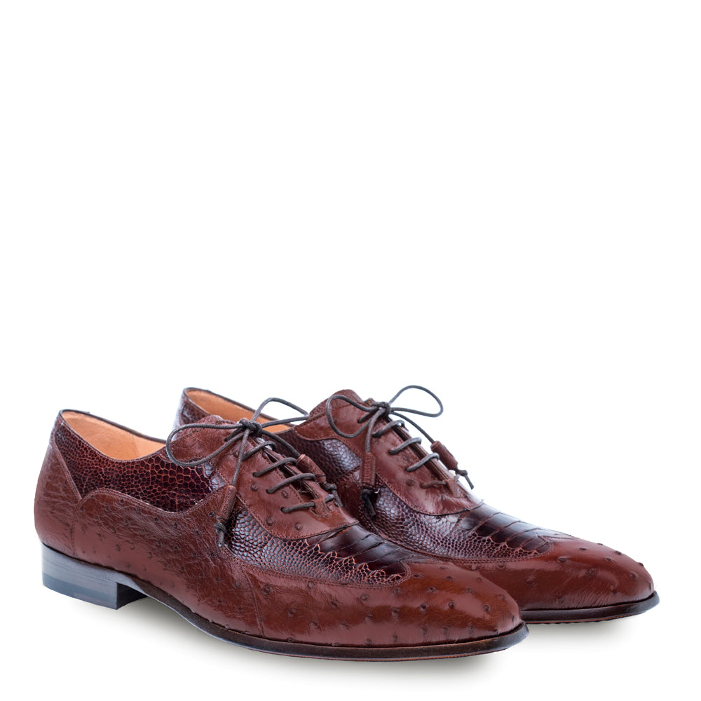 Mens Mezlan Getty Ostrich Wingtip Dress Shoe in Cognac - 9.5