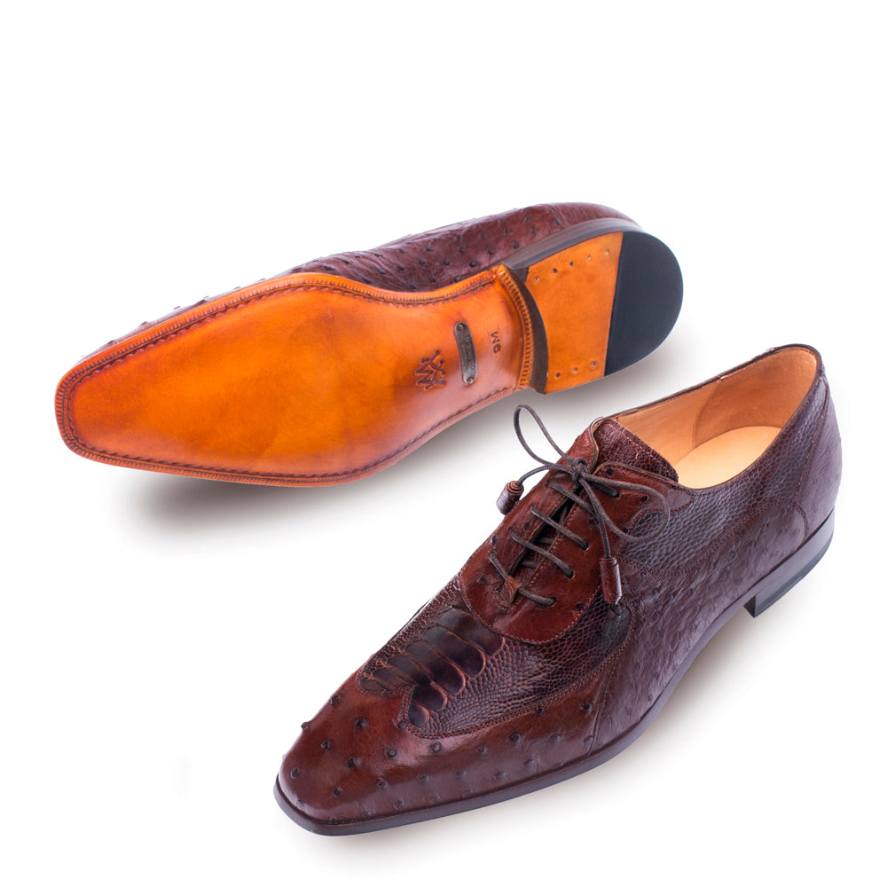 Mens Mezlan Getty Ostrich Wingtip Dress Shoe in Cognac - 9.5