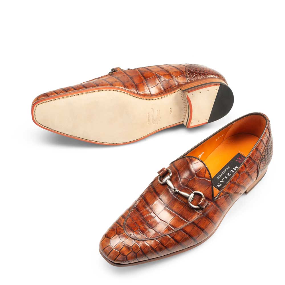 8.5 Mens Mezlan Borgese Alligator Dress Shoe Loafer in Cognac